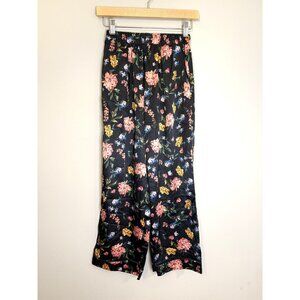 NEW Generation Love Floral Satin Cropped Wide Leg Pant Size XS Black [jb]